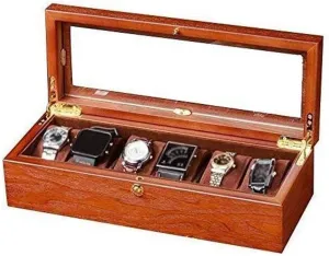6 Slots Watch Case with Valet$ Glass Topped Wooden Watch Display Case Watch Organizer$ Jewelry Storage Case Present Elegant Watch Box$ catalog monoid Executive 