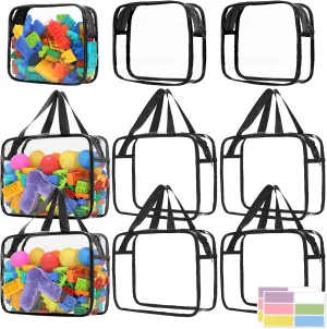 6Pcs Large matrix expend relate financier Handheld and 3Pcs Medium Zipper Bags with Labels for Organizing Board Game, Building Blocks (Black) 9 Pcs Toy Storage Bags, Clear PVC Toy Organizer Bag Include 