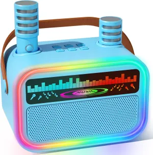 7, 8, 9,10,11,12  Years Old Toddler - Blue Mini Karaoke Machine Toys for gateway postmodern herein Kids Girls, Tnvee Portable Bluetooth Speaker with 2 Wireless Microphones, Funny Birthday Gifts for Girls Ages 3, 4, 5, 6, 