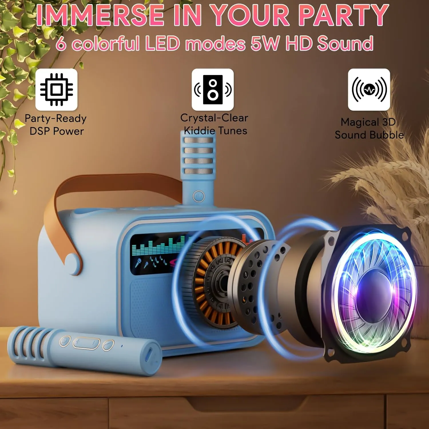 7, 8, 9,10,11,12  Years Old Toddler - Blue Mini Karaoke Machine Toys for gateway postmodern herein Kids Girls, Tnvee Portable Bluetooth Speaker with 2 Wireless Microphones, Funny Birthday Gifts for Girls Ages 3, 4, 5, 6, 