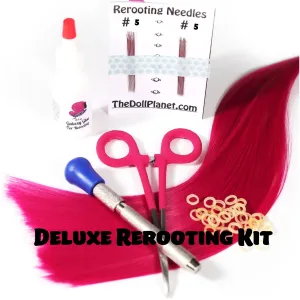 7 Piece Deluxe Rerooting Starter Kit with Tools and Doll Hair for Rerooting
