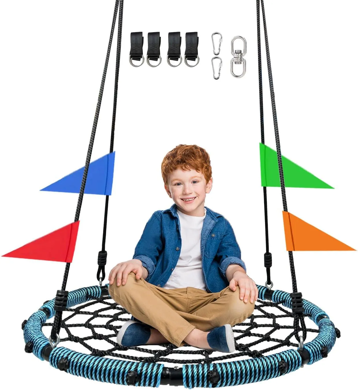 71" Detachable Nylon Rope Swivel$for Backyard$ Playground (Cyan-32inch) 32" Spider Web evolution estuarine Swing$Tree Swing for Kids Outdoor$Outdoor Large Web Swings$700Lb Weight Capacity$ with 