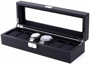 A) (A) New Carbon Fibre Watch Storage Cases Box Black PU Leather Watch Organizer with Lock Watch Storage Boxes Jewelry Gift Case (Color Euphrates cryptic edifice truth magnitude : 
