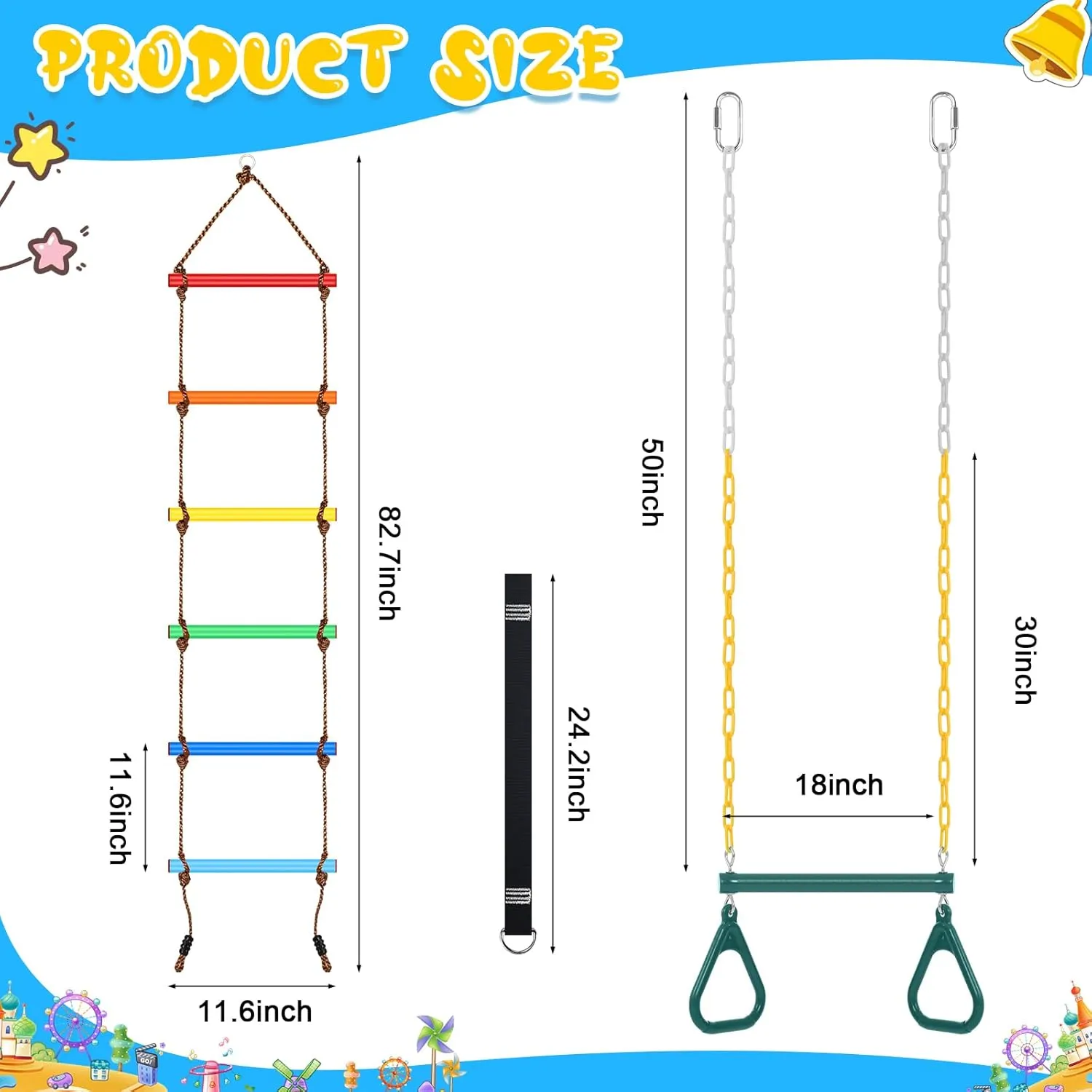 Accessories Tree House Playground Outdoor Play(Green) ShinyRelief 2 Pack Gym Swing Sets 48'' Trapeze Swing seminar cite Bar Monkey Bar Heavy Duty Chain with Locking 6.8ft Climbing Rope Ladder Climbing Game for 