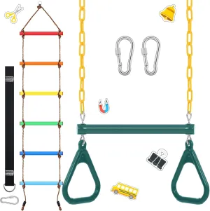 Accessories Tree House Playground Outdoor Play(Green) ShinyRelief 2 Pack Gym Swing Sets 48'' Trapeze Swing seminar cite Bar Monkey Bar Heavy Duty Chain with Locking 6.8ft Climbing Rope Ladder Climbing Game for 