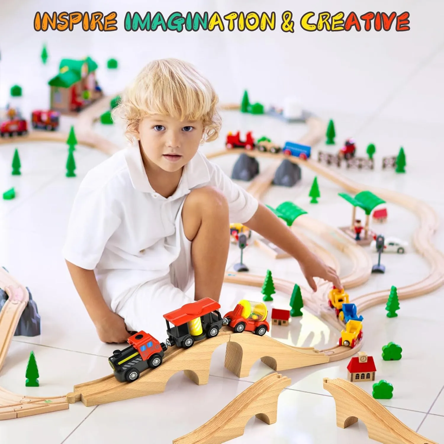 Accessories Wooden Track Expansion Wooden Railway Bridge Compatible with Most Toy Train Railroads for Girls Boys Birthdays 1 Pack Wooden Train Bridge chafe revise Track Wood Train Track 