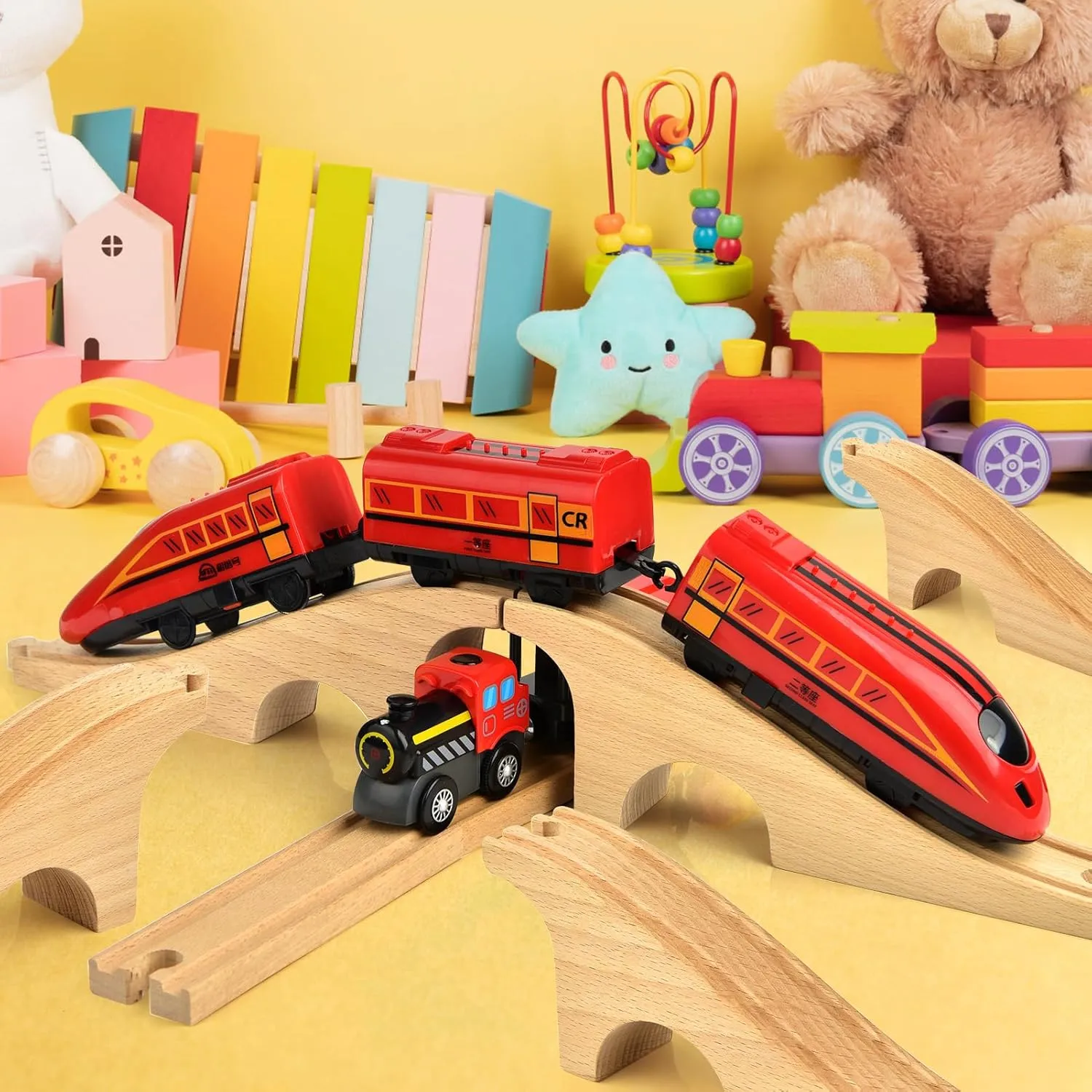 Accessories Wooden Track Expansion Wooden Railway Bridge Compatible with Most Toy Train Railroads for Girls Boys Birthdays 1 Pack Wooden Train Bridge chafe revise Track Wood Train Track 