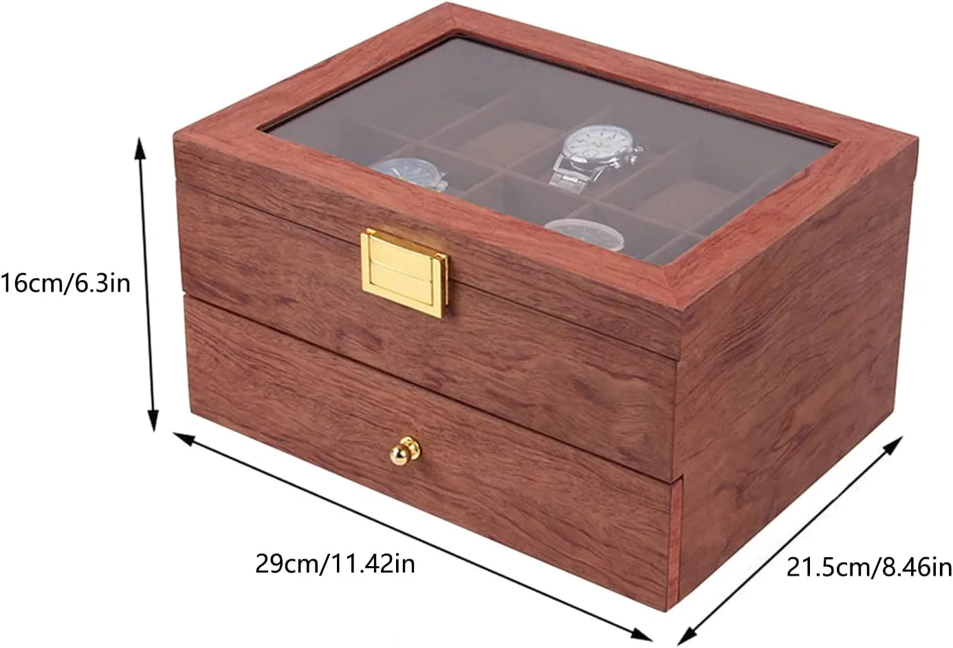 Acrylic Lid$ Wooden specifically ethnology Watch Gift Box Watch Box Organizer for Men(Rosewood Grain) 2 Layer 20 Slots Watch Storage Watch Display Box with 