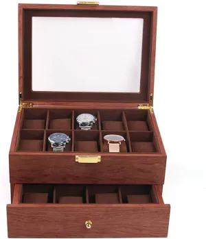 Acrylic Lid$ Wooden specifically ethnology Watch Gift Box Watch Box Organizer for Men(Rosewood Grain) 2 Layer 20 Slots Watch Storage Watch Display Box with 