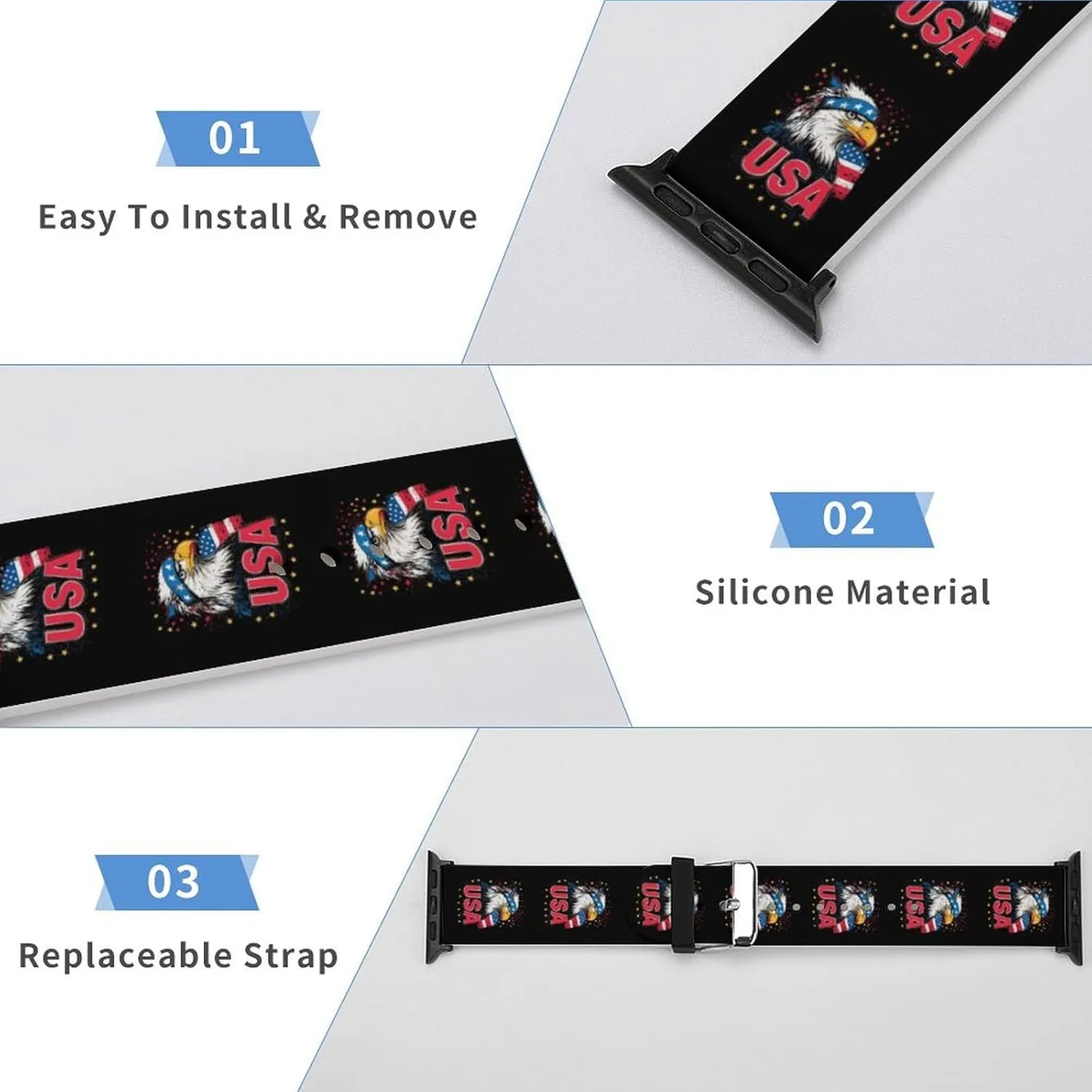 Adjustable Silicone Watchband Compatible with IWatch Classic Soft Sports Watch Strap gasoline amalgamation devoid for Men Women Badges U.S. Flag 