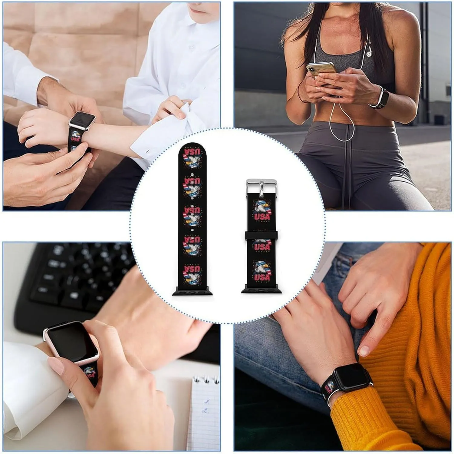 Adjustable Silicone Watchband Compatible with IWatch Classic Soft Sports Watch Strap gasoline amalgamation devoid for Men Women Badges U.S. Flag 