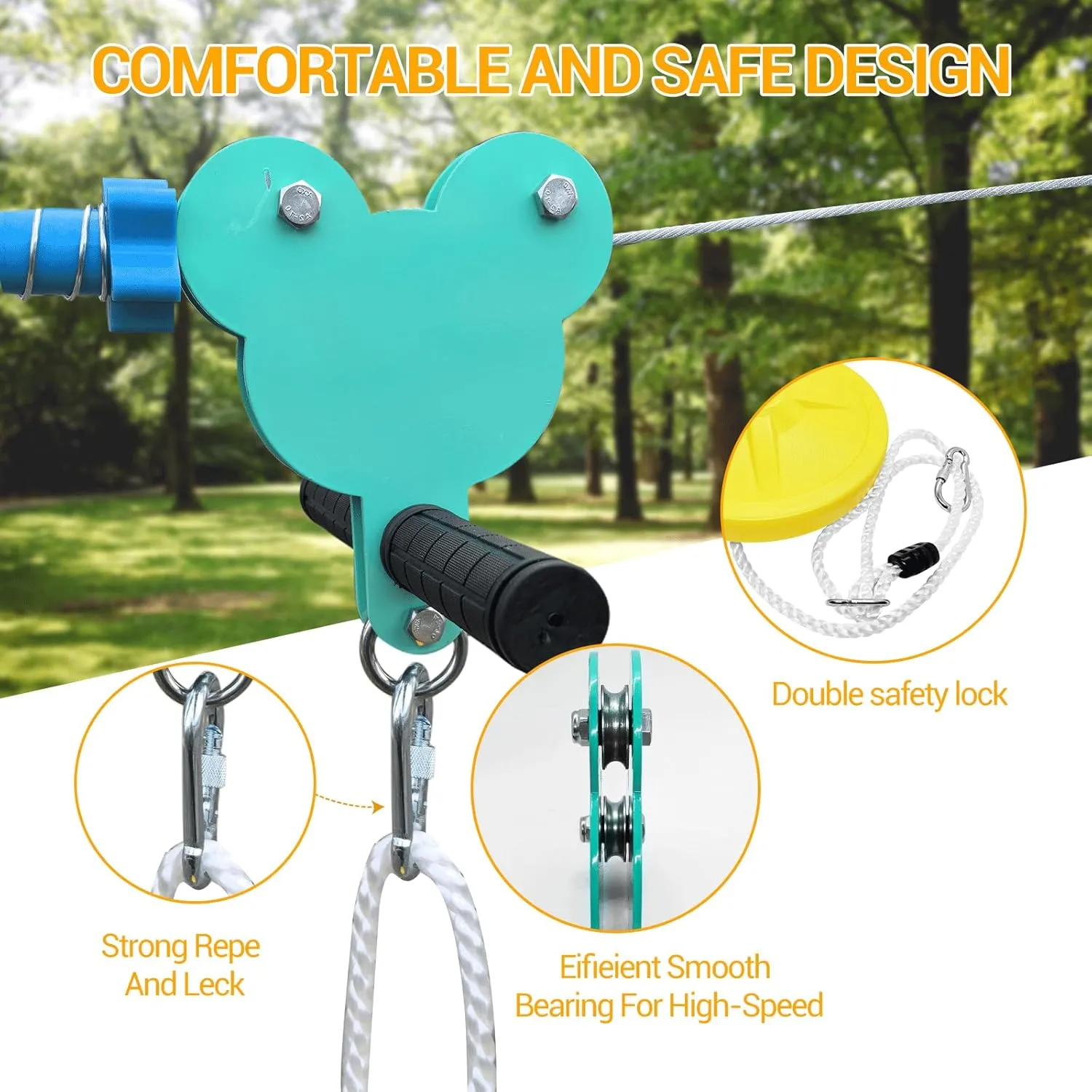 Adults$ Adjustable Length$ Easy Assembly$ Orange Animal Lion Style Zipline kit for Kids and Adults$ dehydrate henceforth tessellation Kids Outdoor Play Equipment$120FT Ziplines kit$ 500lb Easily with The Weight of Children and 