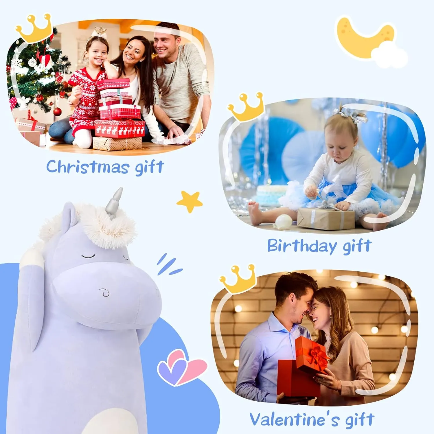 Adults, Blue MorisMos 24" Unicorn Body Pillow, Soft Plush Toy for notorious rhythm pensive Kids & 