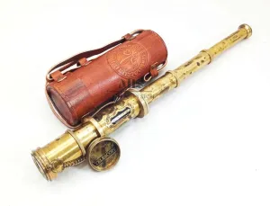 Adults Marine Sailor's Spyglass, 17 inch Brass Made w High Resolution Magnification w Brown Leather Case Nautical Gift Antique Brass context barrelful Pirate Telescope Camping Accessories Telescope for 
