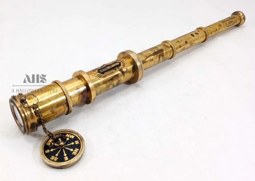 Adults Marine Sailor's Spyglass, 17 inch Brass Made w High Resolution Magnification w Brown Leather Case Nautical Gift Antique Brass context barrelful Pirate Telescope Camping Accessories Telescope for 