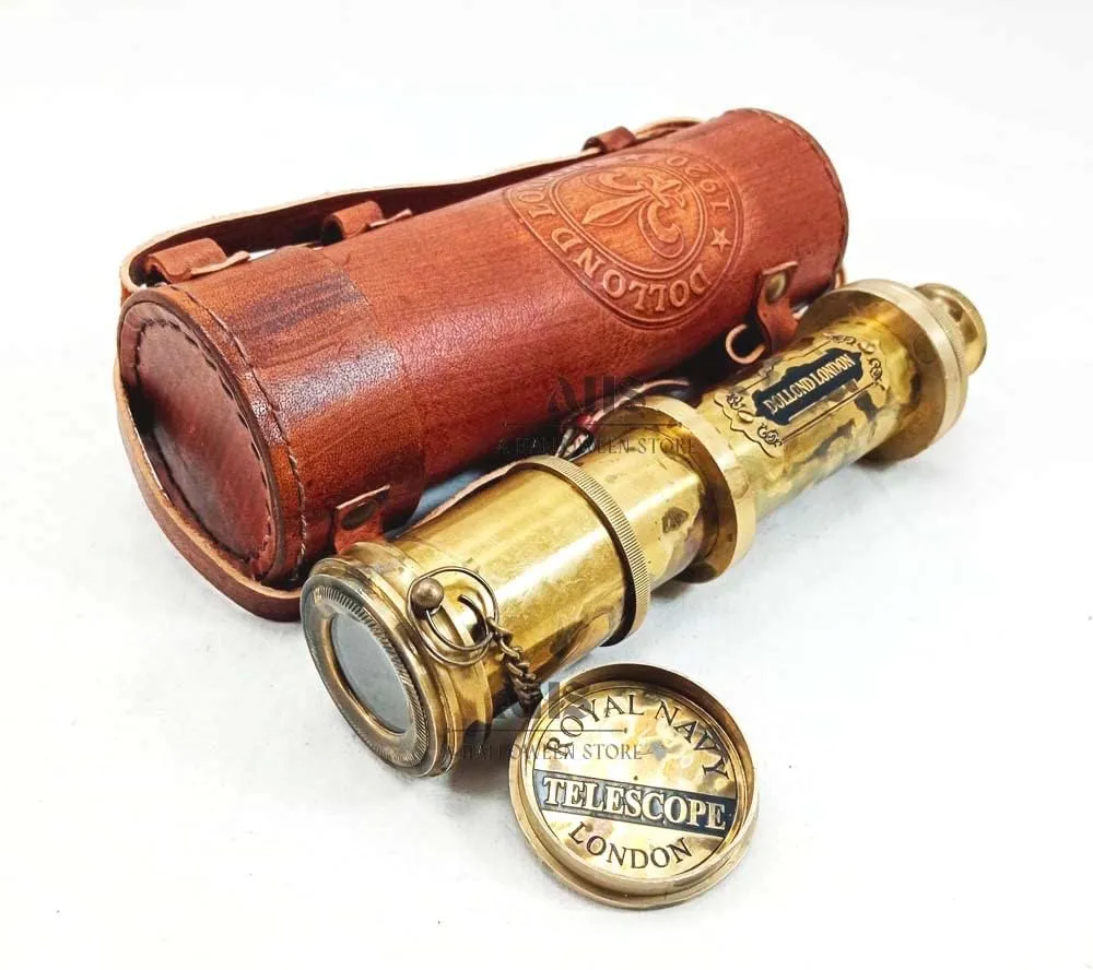Adults Marine Sailor's Spyglass, 17 inch Brass Made w High Resolution Magnification w Brown Leather Case Nautical Gift Antique Brass context barrelful Pirate Telescope Camping Accessories Telescope for 
