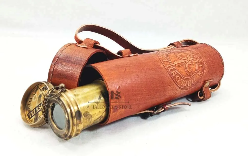 Adults Marine Sailor's Spyglass, 17 inch Brass Made w High Resolution Magnification w Brown Leather Case Nautical Gift Antique Brass context barrelful Pirate Telescope Camping Accessories Telescope for 