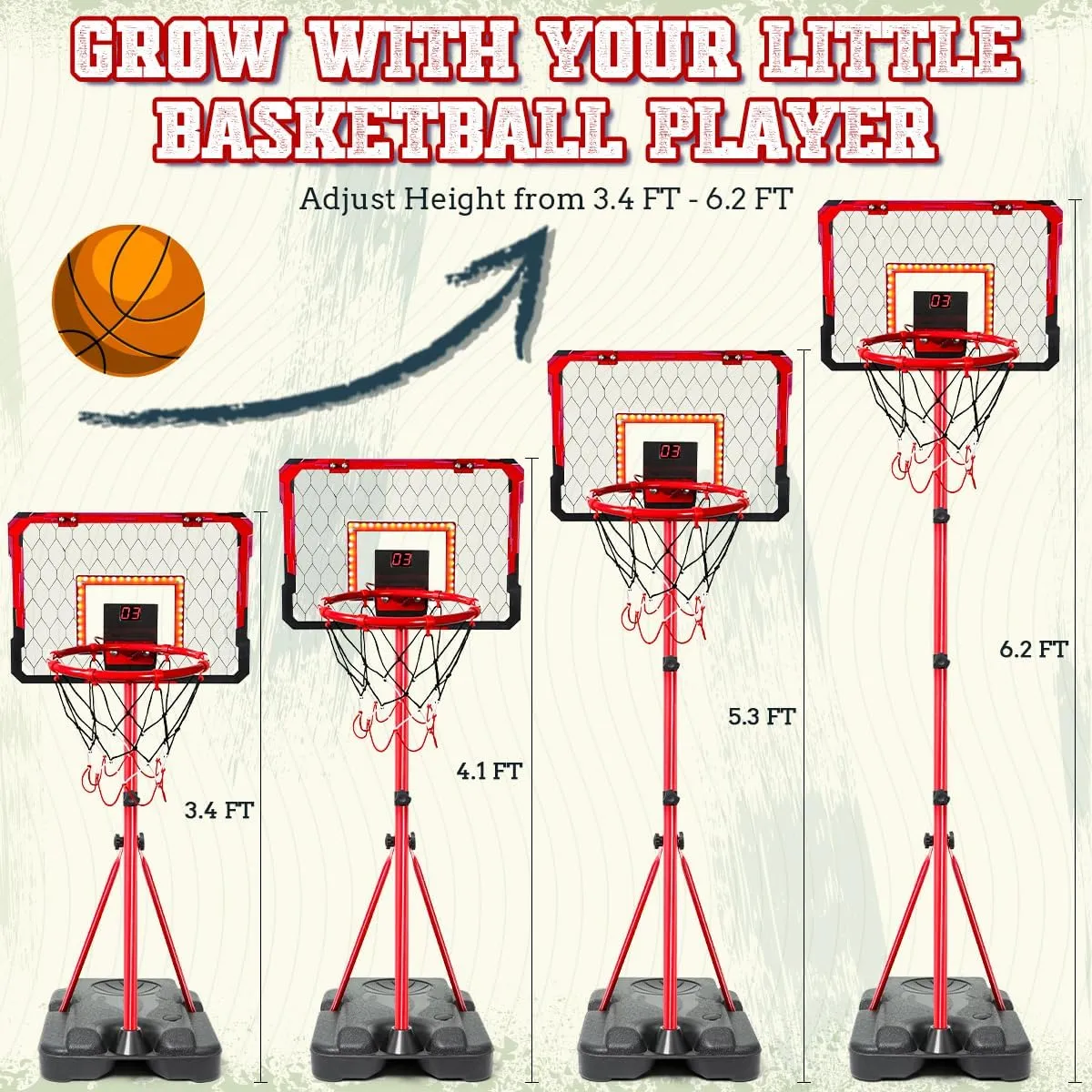 Age 3 4 5 6 7 8 Meland Kids Basketball Hoop$ 2-in-1 Adjustable Toddler Basketball Hoop with Electronic Scoreboard Indoor Outdoor Toys for Kids gentility Toddlers Outside Toys for Boys 