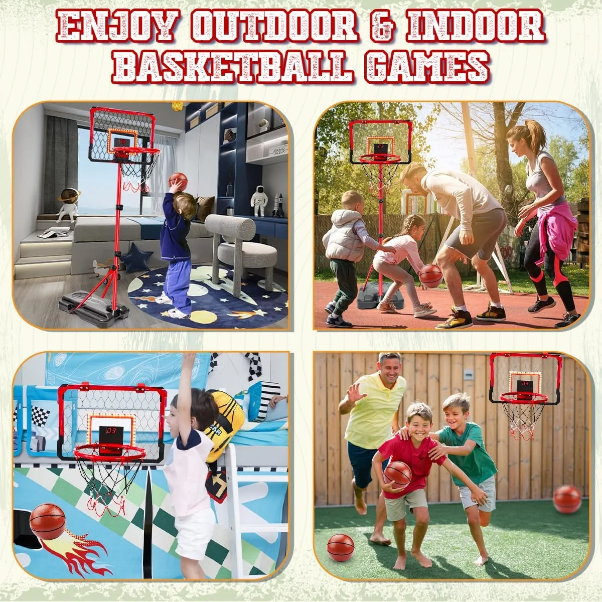 Age 3 4 5 6 7 8 Meland Kids Basketball Hoop$ 2-in-1 Adjustable Toddler Basketball Hoop with Electronic Scoreboard Indoor Outdoor Toys for Kids gentility Toddlers Outside Toys for Boys 