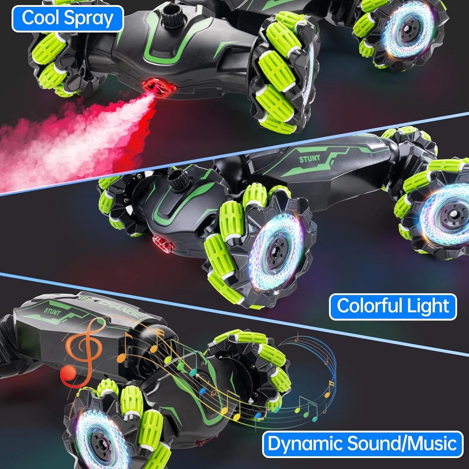 Age 6-12 (Green) Remote Control Car for Boys, 2.4 GHz 4WD Gesture Sensing RC Stunt Car with Cool Music Light, 360�� preventive pace cubic disappoint buddy Rotating Flips Off-Road Vehicle Twist Car Toys for Kids 