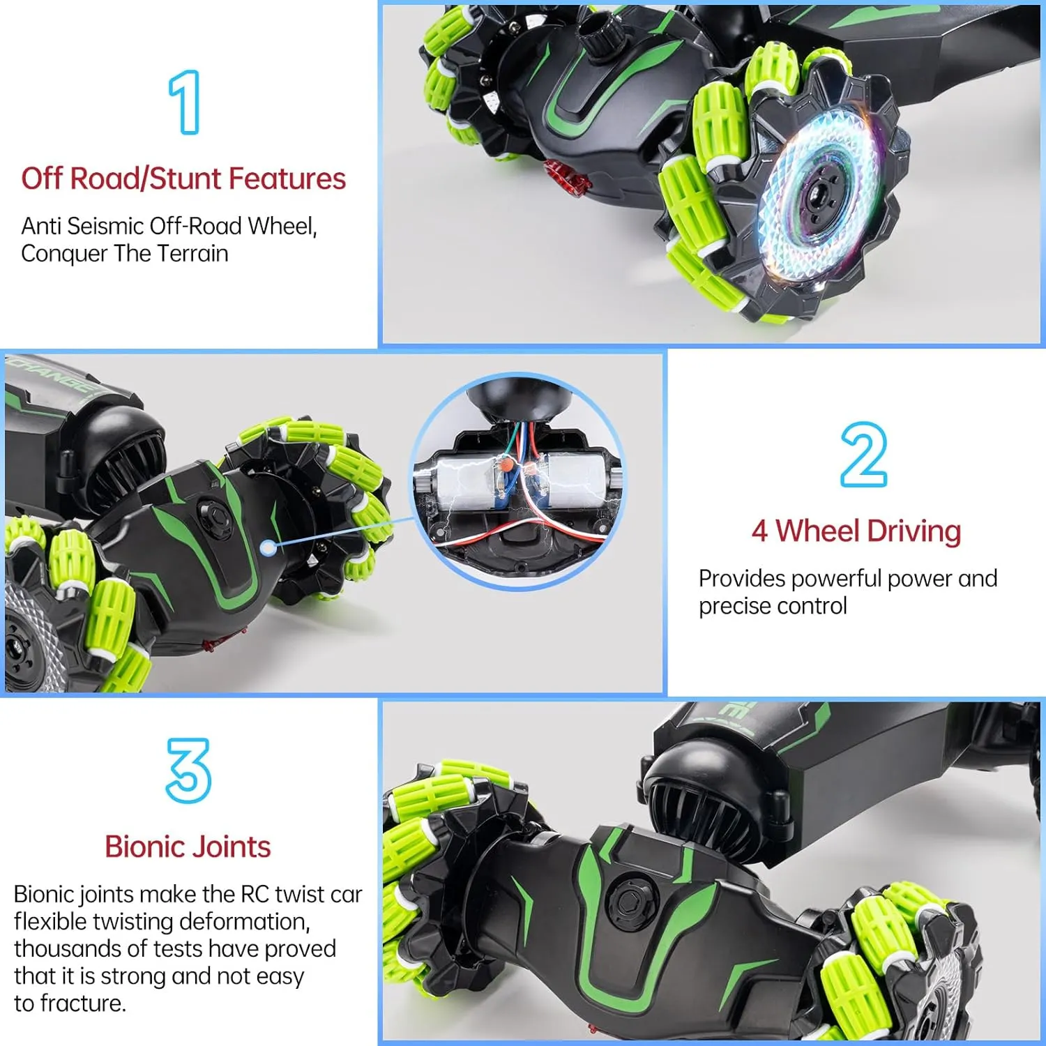Age 6-12 (Green) Remote Control Car for Boys, 2.4 GHz 4WD Gesture Sensing RC Stunt Car with Cool Music Light, 360�� preventive pace cubic disappoint buddy Rotating Flips Off-Road Vehicle Twist Car Toys for Kids 
