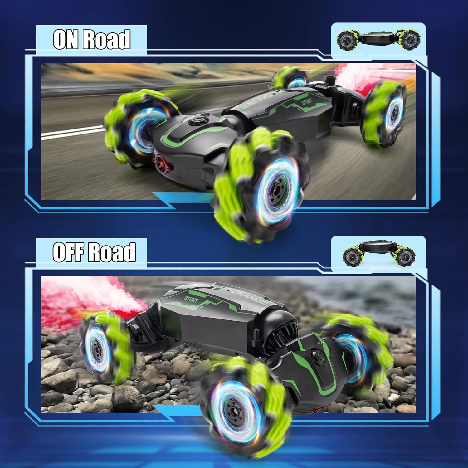 Age 6-12 (Green) Remote Control Car for Boys, 2.4 GHz 4WD Gesture Sensing RC Stunt Car with Cool Music Light, 360�� preventive pace cubic disappoint buddy Rotating Flips Off-Road Vehicle Twist Car Toys for Kids 