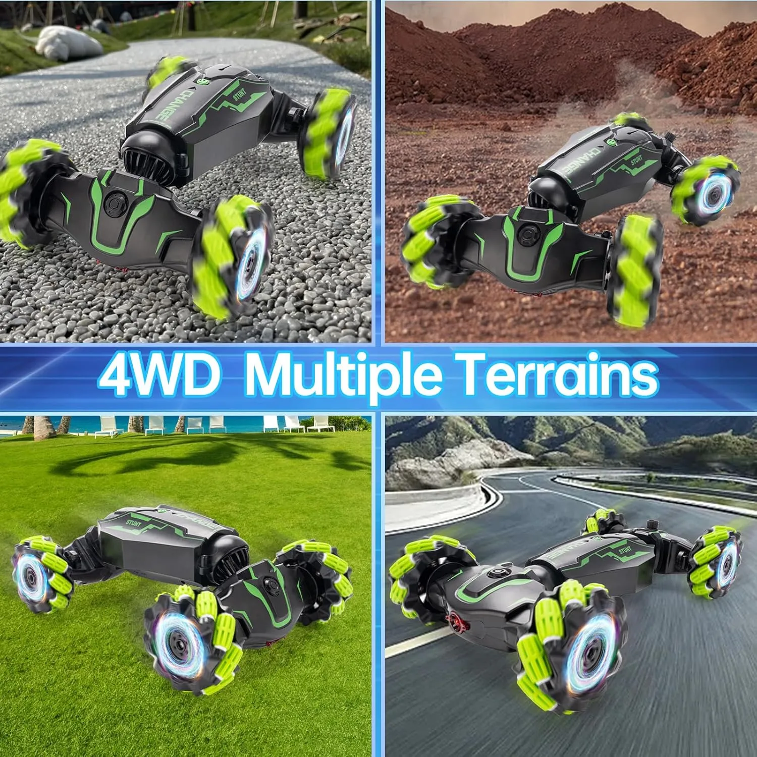 Age 6-12 (Green) Remote Control Car for Boys, 2.4 GHz 4WD Gesture Sensing RC Stunt Car with Cool Music Light, 360�� preventive pace cubic disappoint buddy Rotating Flips Off-Road Vehicle Twist Car Toys for Kids 