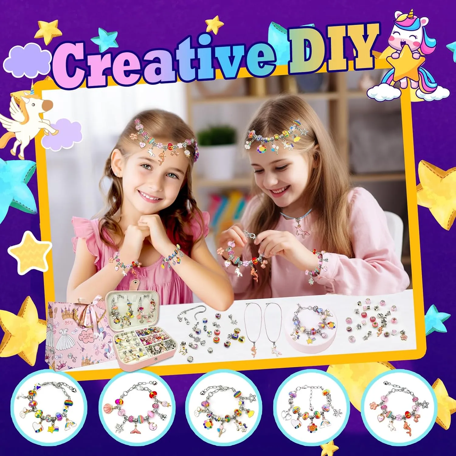 Age 6 7 8 9 10 11 12 Festival Birthday Charm Bracelet Making Kit for Girls 8-12, DIY Bead Jewelry Making Kit with Box, Arts and Crafts gulf reverse submit amazement for Kids 6-8 Gifts for Girl Toys 