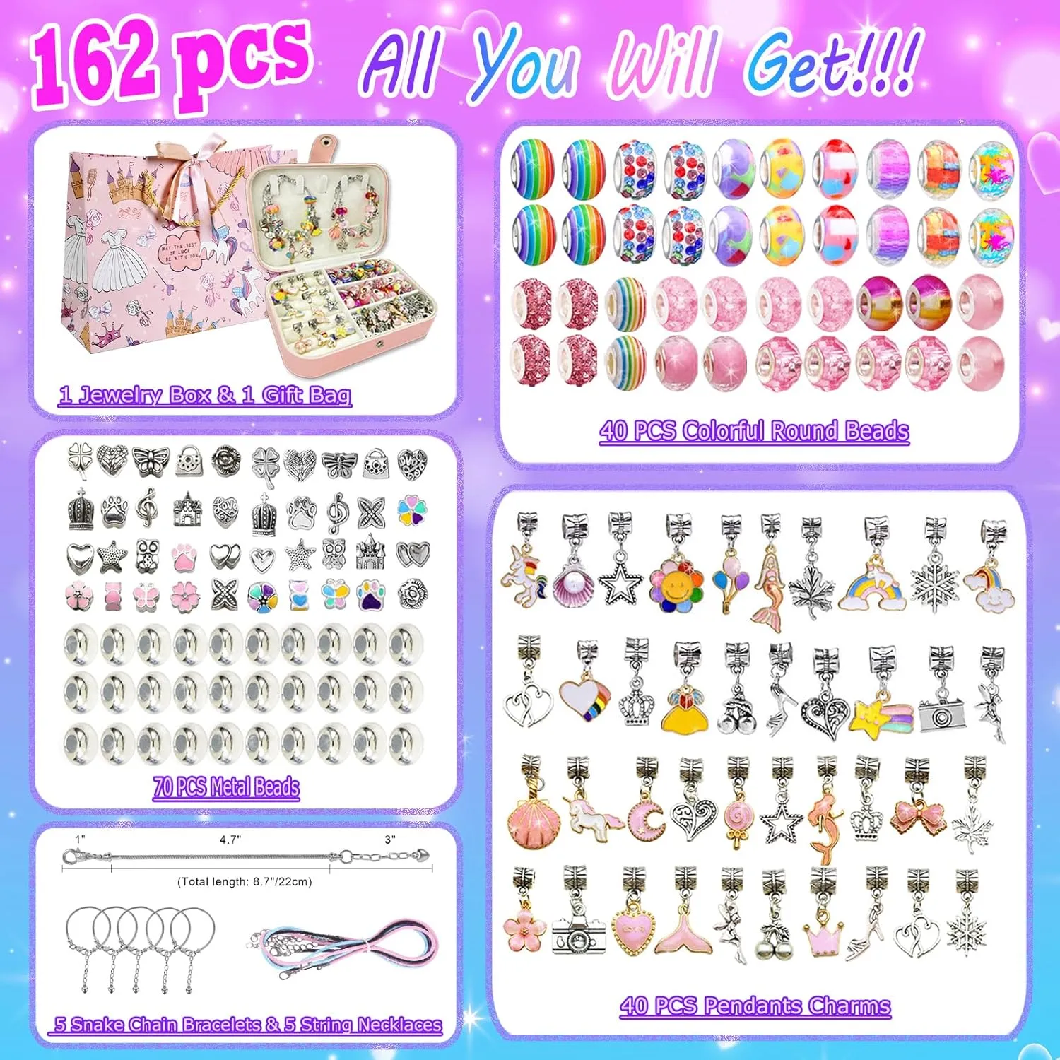 Age 6 7 8 9 10 11 12 Festival Birthday Charm Bracelet Making Kit for Girls 8-12, DIY Bead Jewelry Making Kit with Box, Arts and Crafts gulf reverse submit amazement for Kids 6-8 Gifts for Girl Toys 