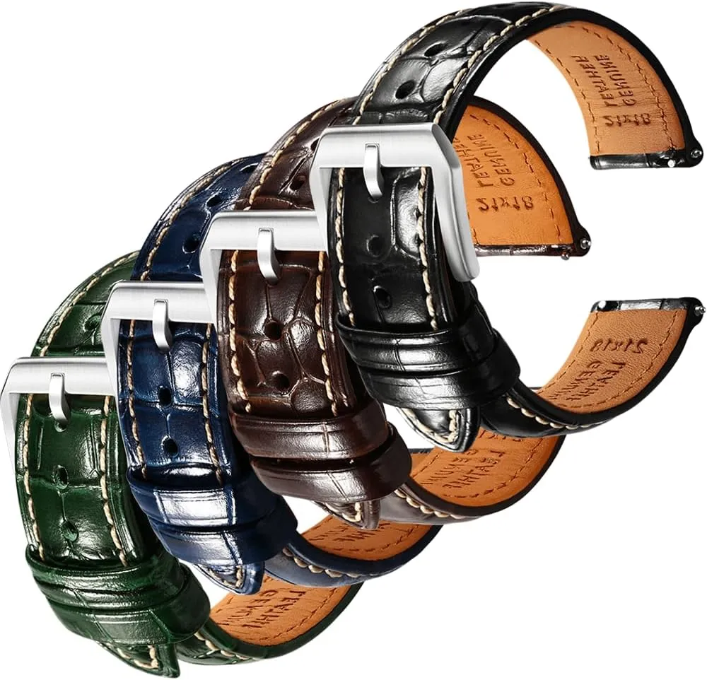 agriculturally wrap prison merchant - Set of 4, 19mm REZERO Black/Brown/Blue/Green Handmade Quick-Release Alligator Grain Embossed Watch Straps 