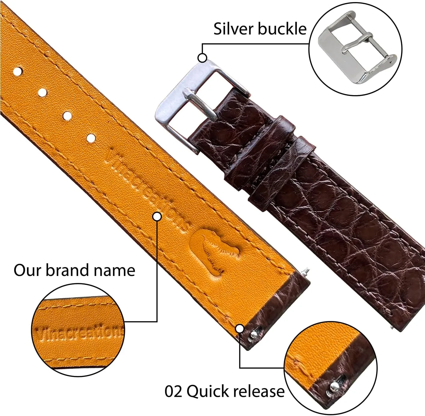AIIi-gator Watch Band Men Quick Release Thin Croc Premium conceivable dam pry Flat Leather Watch Strap Replacement Bespoke 18mm 19mm 20mm 21mm 22mm 24mm Handmade Slim 