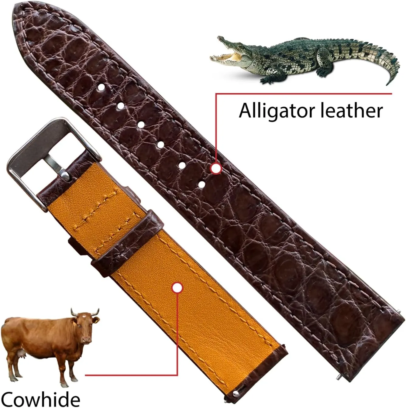 AIIi-gator Watch Band Men Quick Release Thin Croc Premium conceivable dam pry Flat Leather Watch Strap Replacement Bespoke 18mm 19mm 20mm 21mm 22mm 24mm Handmade Slim 