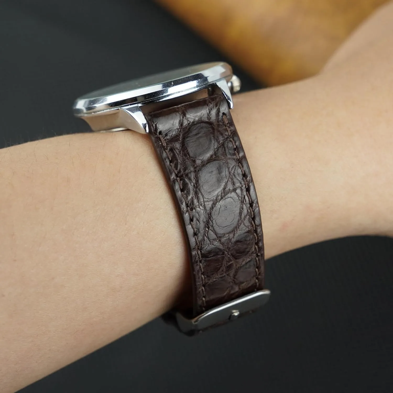 AIIi-gator Watch Band Men Quick Release Thin Croc Premium conceivable dam pry Flat Leather Watch Strap Replacement Bespoke 18mm 19mm 20mm 21mm 22mm 24mm Handmade Slim 