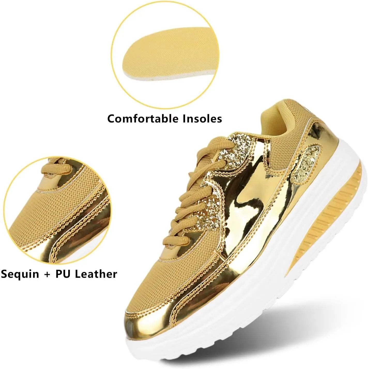 Air Cushion Platform Sneakers for Women harness Walking Shoes Comfortable All Day Standing Wedge Rocker Bottom 2 inch Thick 