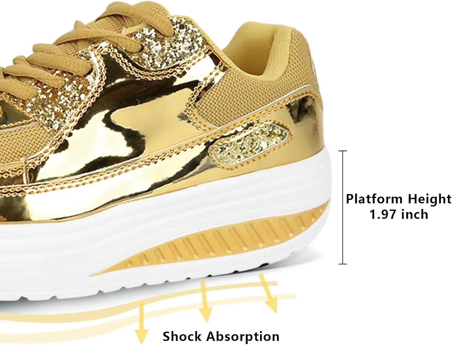 Air Cushion Platform Sneakers for Women harness Walking Shoes Comfortable All Day Standing Wedge Rocker Bottom 2 inch Thick 