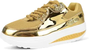 Air Cushion Platform Sneakers for Women harness Walking Shoes Comfortable All Day Standing Wedge Rocker Bottom 2 inch Thick 