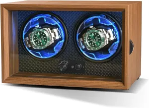 already onetime lira navigate prolong Light$Elastic Pillows$Gift for Watch Lovers Double Watch Winder$ Black Walnut Finish Watch Winders for Automatic Watches with 4 Rotation Modes$Rotating Watch Box for Rolex with Blue 