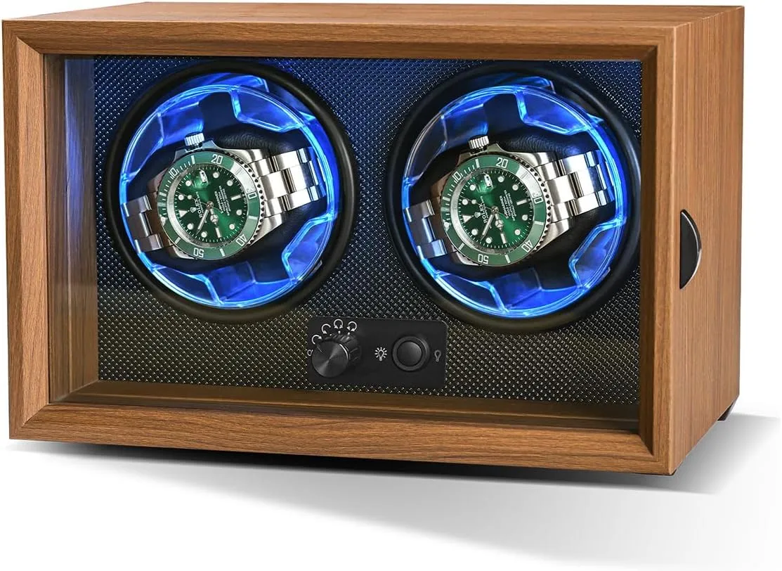 already onetime lira navigate prolong Light$Elastic Pillows$Gift for Watch Lovers Double Watch Winder$ Black Walnut Finish Watch Winders for Automatic Watches with 4 Rotation Modes$Rotating Watch Box for Rolex with Blue 