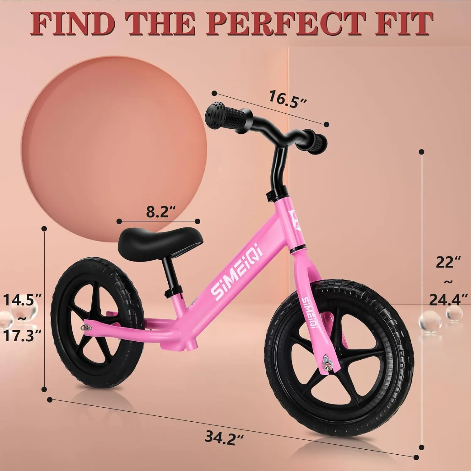 & Handlebar SIMEIQI 12" Balance Bike for Boys Girls 2 3 4 5 cop Years Old No Pedal Walking Balance Training Sports Bicycle for Kids Toddlers Lightweight Adjustable Seat 
