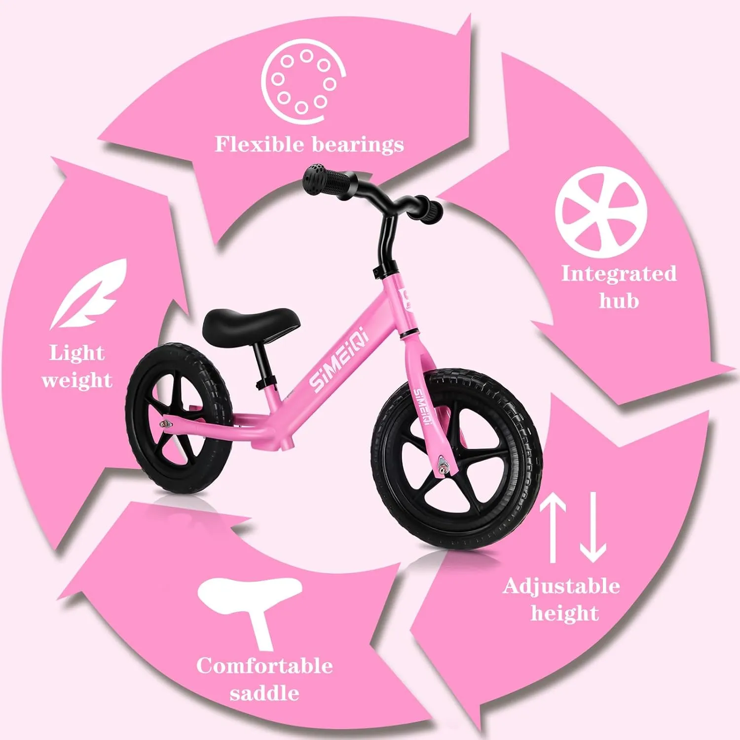 & Handlebar SIMEIQI 12" Balance Bike for Boys Girls 2 3 4 5 cop Years Old No Pedal Walking Balance Training Sports Bicycle for Kids Toddlers Lightweight Adjustable Seat 