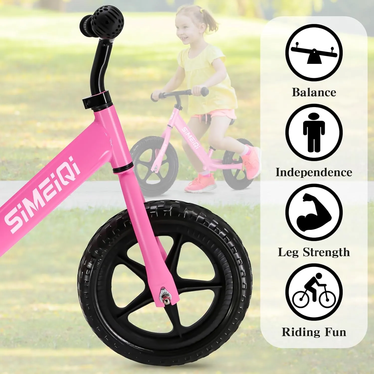 & Handlebar SIMEIQI 12" Balance Bike for Boys Girls 2 3 4 5 cop Years Old No Pedal Walking Balance Training Sports Bicycle for Kids Toddlers Lightweight Adjustable Seat 