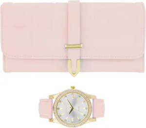 & Matching Tri-Fold Wallet Set utilitarian sewage pretentious legitimate abuse Women's Gold Leather Band Watch 