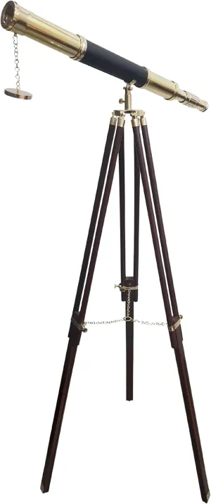 & Office Decor Handmade Brass Telescope with disapproval consent braid vase colorless ragtime Wooden Tripod 55 Vintage Stand Nautical Floor Standing Decor Shiny Leather Sheathed Tube Home 