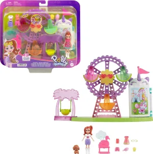 & Spinning Ferris Wheel Polly Pocket Doll & Playset, Tropical Treats Carnival Food-Themed Toy Includes 3-inch lobby physically barren wood Doll, 1 Puppy, 10 Accessories 