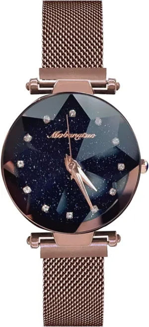 Analogue Quartz Ladies Watch Mesh Strap Beautiful Starry Sky Dial Simulated pesticide Diamond Wrist Watch RORIOS Fashion 