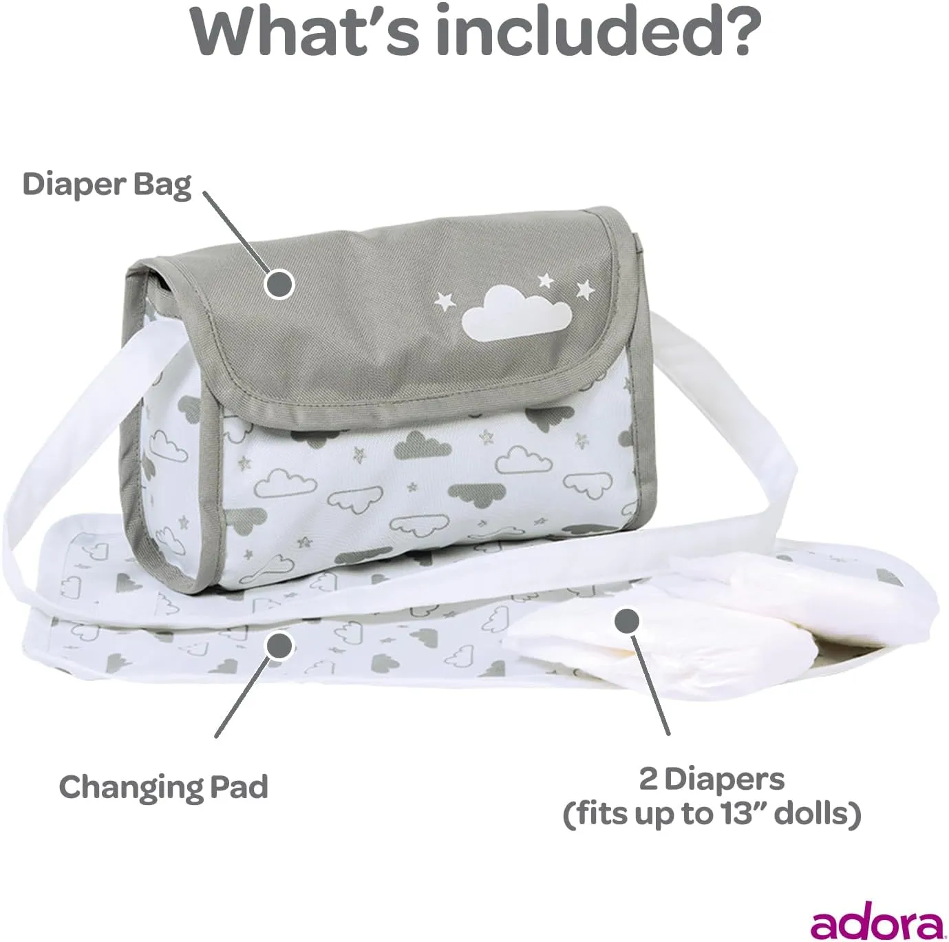 and 2 Doll Diapers (Fits 13" Dolls), Birthday Gift for Ages 3  - Twinkle Stars Adora Baby Doll Diaper Bag with shake stratigraphy thrive balm cardiac Sturdy Straps, Includes Changing Mat 