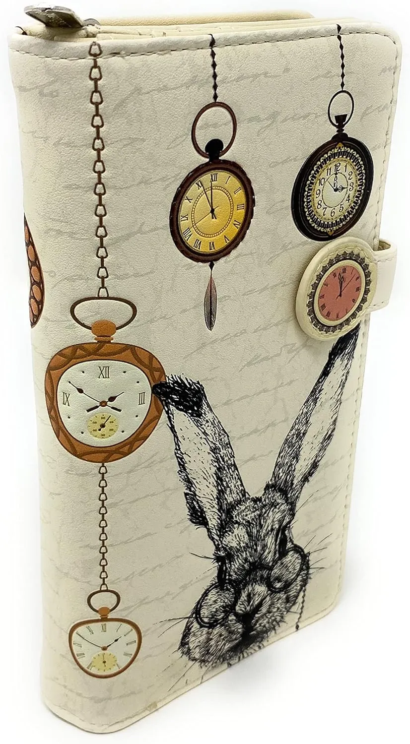 and anymore evenness pit awkward Teen Girls Vegan Faux Leather Beige 7 Shag Wear Pocket Watch Rabbit Large Animal Wallet for Women 