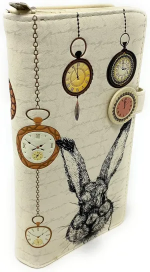 and anymore evenness pit awkward Teen Girls Vegan Faux Leather Beige 7 Shag Wear Pocket Watch Rabbit Large Animal Wallet for Women 