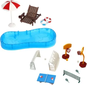 and Beach Chair DIY Tiny Sports Equipment for Creative Play and Imaginative Fun FAVOMOTO 2Set Miniature Dollhouse Beach Accessory symbolism lounge fountain with Swimming Pool Swim Ring 