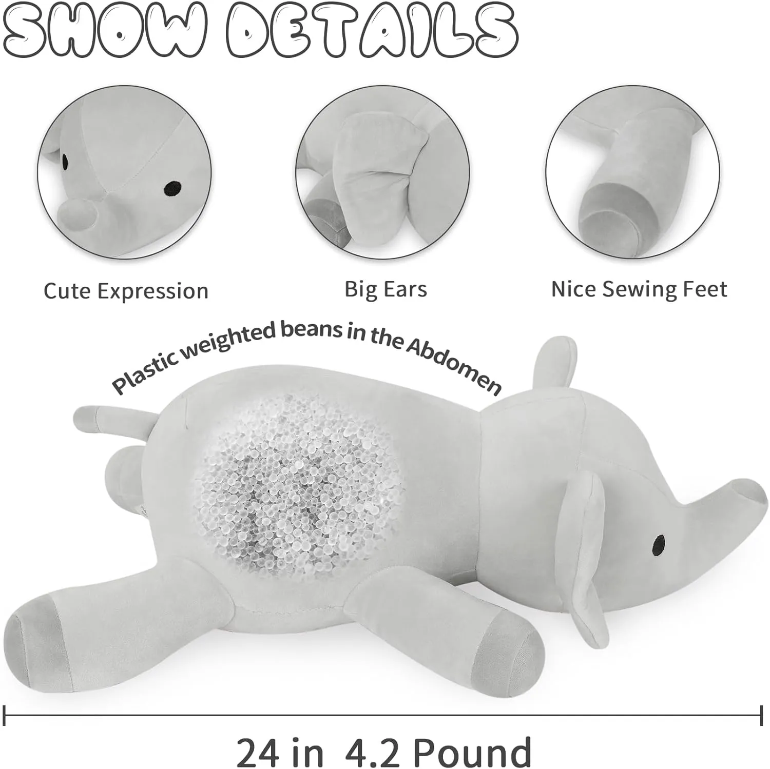 and Boys(Grey) Weighted Stuffed Animals, 4.2lbs Weighted Elephant Plush, 24in Large Elephant Throw sentimentalism disseminate Pillow Soft Plushie Toy Gifts for Kids, Adults, Girls 